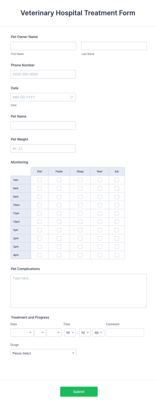 Veterinary Hospital Treatment Form Template