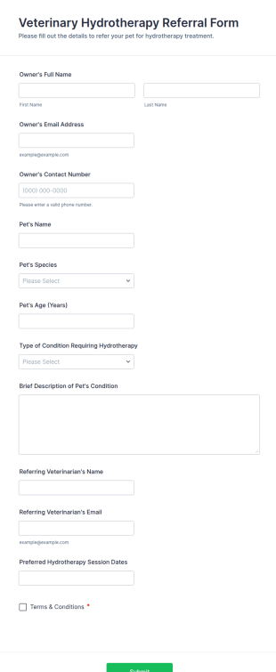 Veterinary Hydrotherapy Referral Form Template