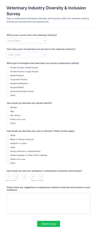 Veterinary Industry Diversity & Inclusion Survey Form Template