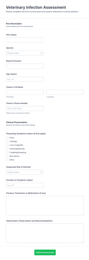 Veterinary Infection Assessment Form Template