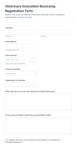 Veterinary Innovation Bootcamp Registration Form Template
