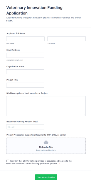 Veterinary Innovation Funding Application Form Template