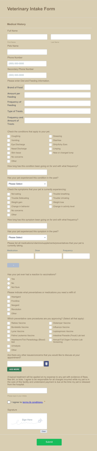 Veterinary Intake Form Template