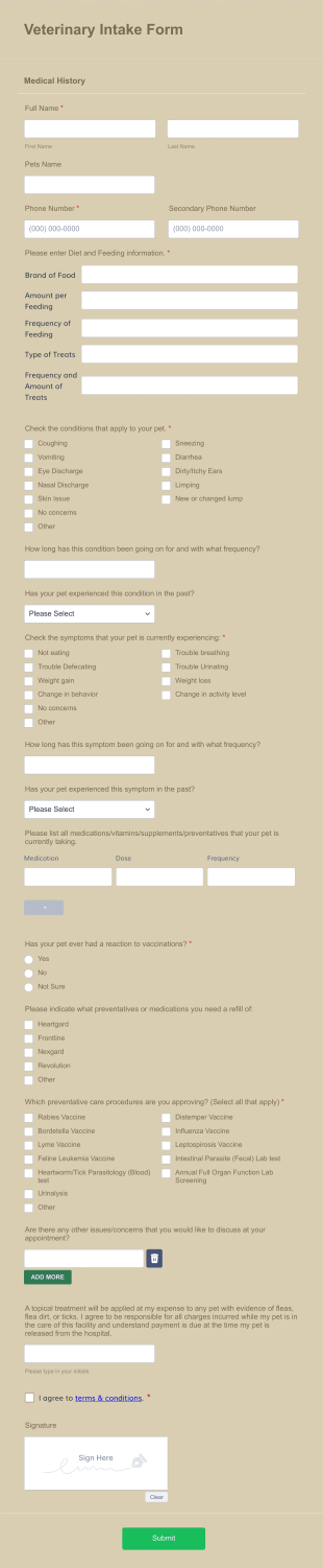 Veterinary Intake Form Template