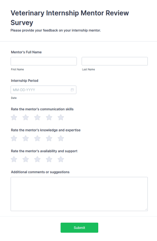 Veterinary Internship Mentor Review Survey Form Template