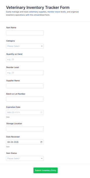 Veterinary Inventory Tracker Form Template