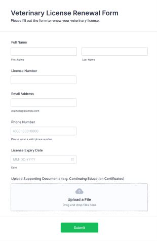 Veterinary License Renewal Form Template