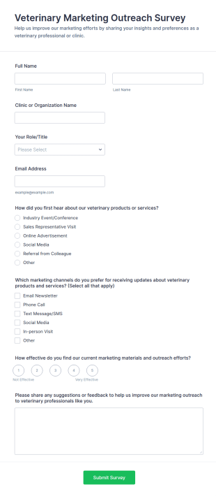 Veterinary Marketing Outreach Survey Form Template