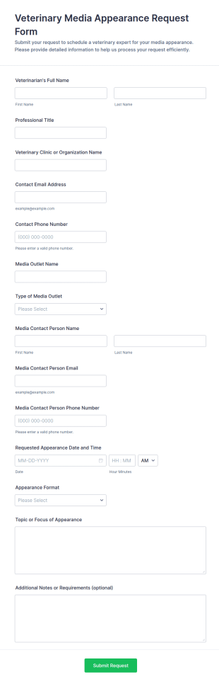 Veterinary Media Appearance Request Form Template