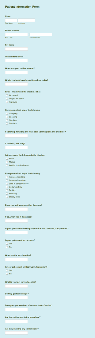 Veterinary Medical History Form Template