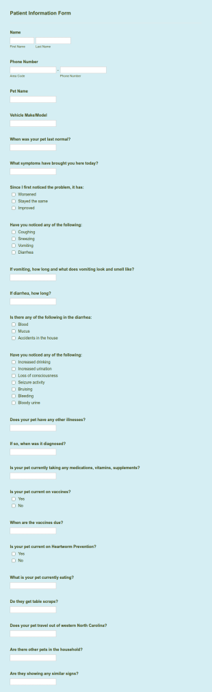 Veterinary Medical History Form Template