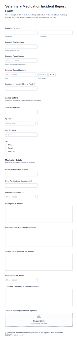 Veterinary Medication Incident Report Form Template