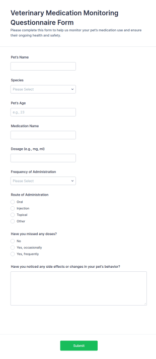 Veterinary Medication Monitoring Form Template