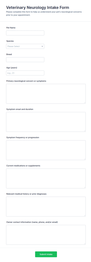 Veterinary Neurology Intake Form Template