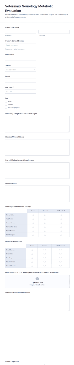 Veterinary Neurology Metabolic Evaluation Form Template
