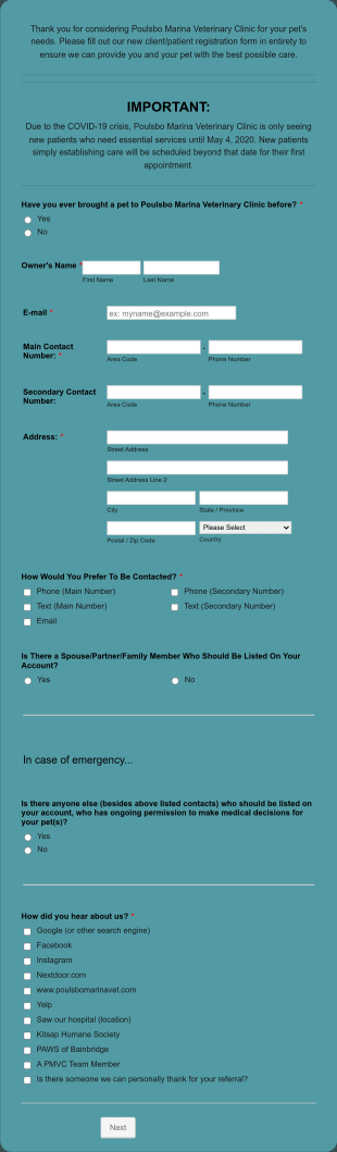 Veterinary New Client Enrollment Form Template