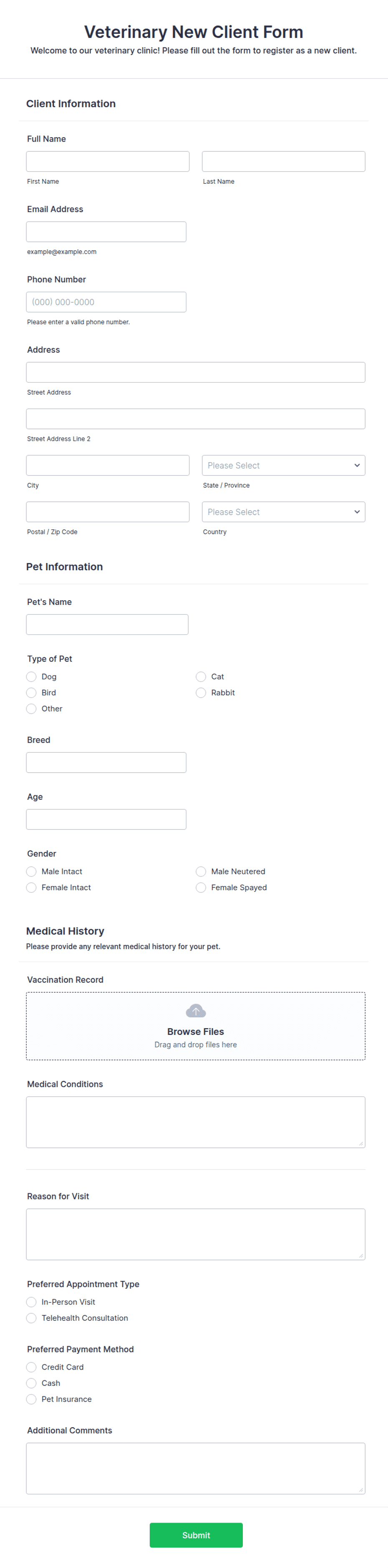 Veterinary New Client Form Template | Jotform