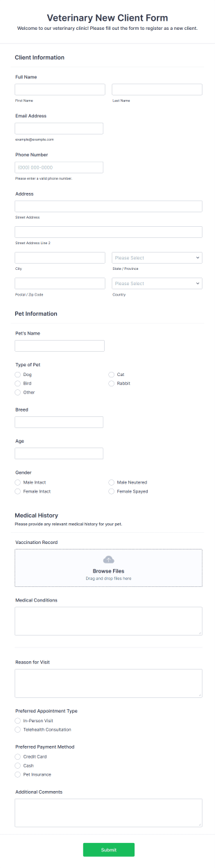 Veterinary New Client Form Template