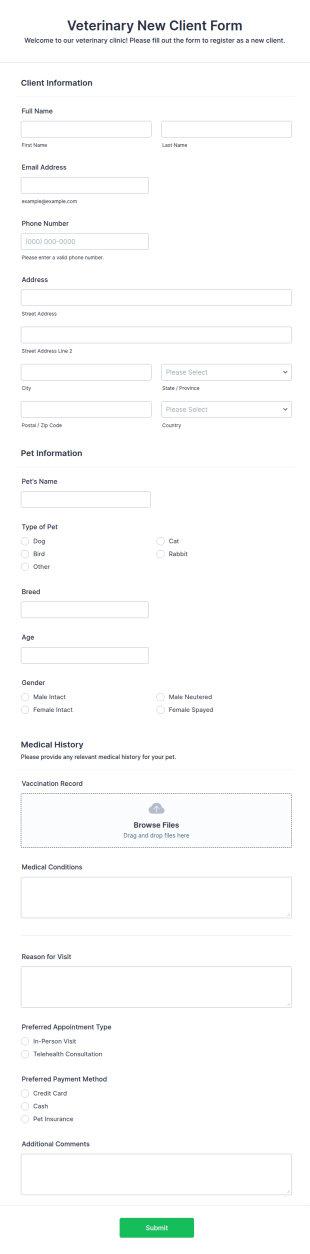 Veterinary New Client Form Template