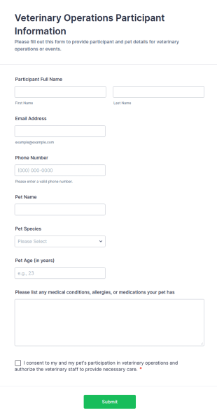 Veterinary Operations Participant Information Form Template