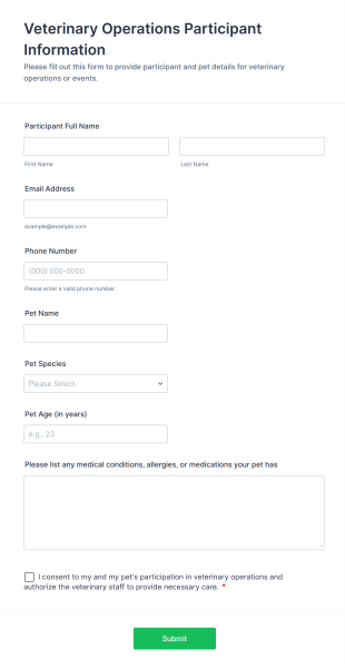 Veterinary Operations Participant Information Form Template