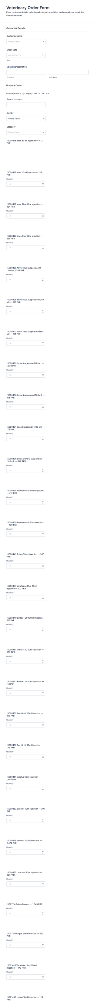 Veterinary Order Form Template