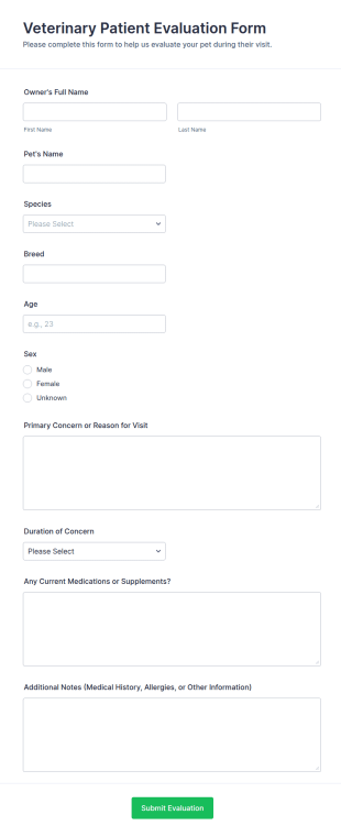 Veterinary Patient Evaluation Form Template