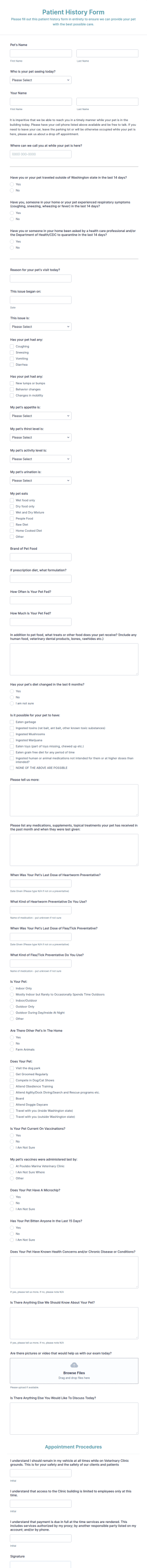 Veterinary Patient History Form Template