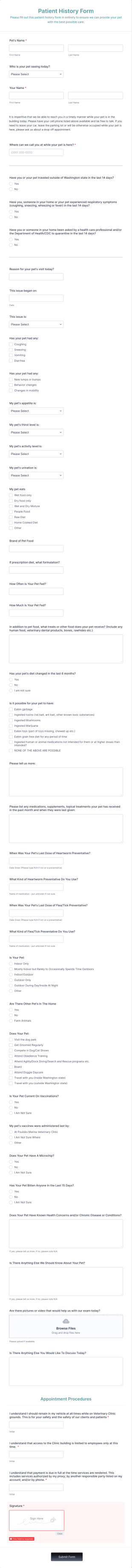 Veterinary Patient History Form Template