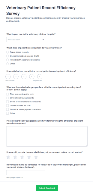 Veterinary Patient Record Efficiency Survey Form Template