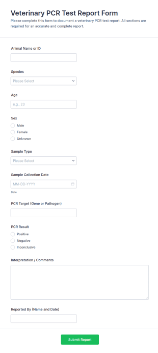 Veterinary PCR Test Report Form Template