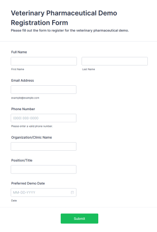 Veterinary Pharmaceutical Demo Registration Form Template