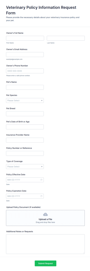 Veterinary Policy Information Request Form Template