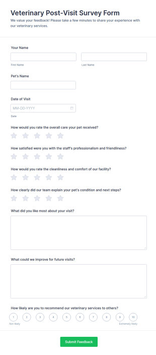 Veterinary Post Visit Survey Form Template