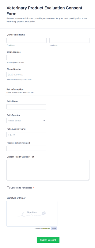 Veterinary Product Evaluation Consent Form Template