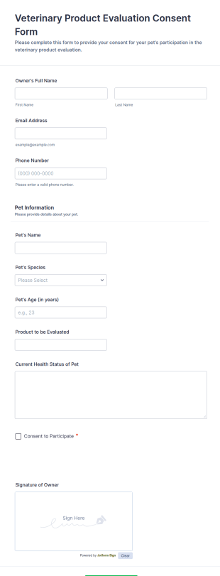Veterinary Product Evaluation Consent Form Template