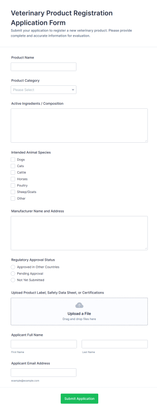 Veterinary Product Registration Application Form Form Template