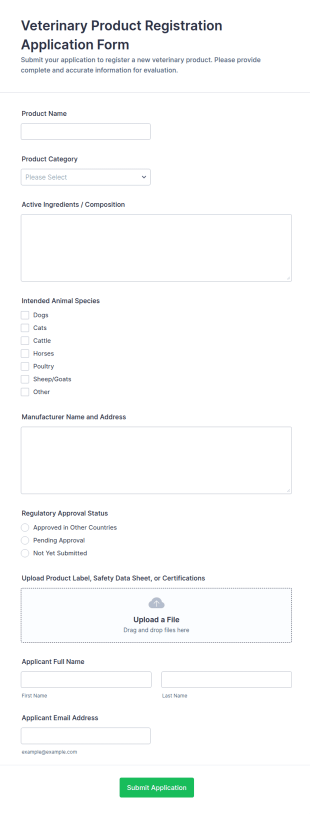 Veterinary Product Registration Application Form Template
