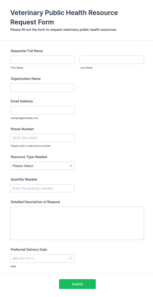 Veterinary Public Health Resource Request Form Template