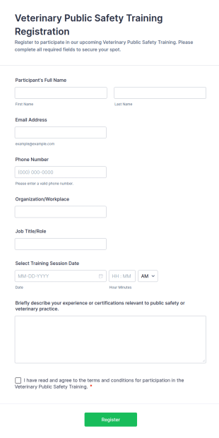 Veterinary Public Safety Training Registration Form Template