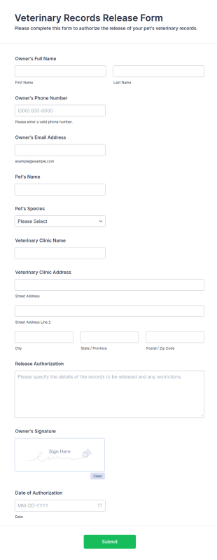 Veterinary Records Release Form Template
