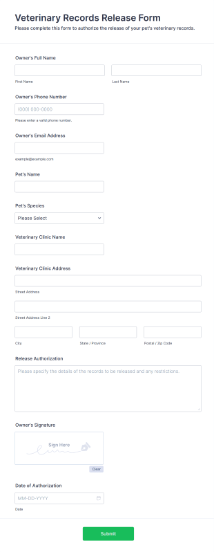 Veterinary Records Release Form Template