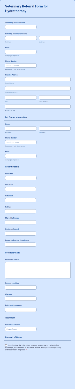 Veterinary Referral Form For Hydrotherapy