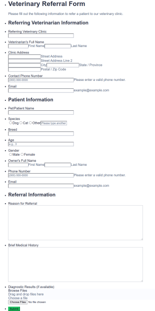 Veterinary Referral Form Template