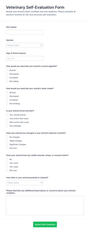 Veterinary Self Evaluation Form Template