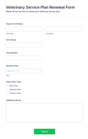 Veterinary Service Plan Renewal Form Template