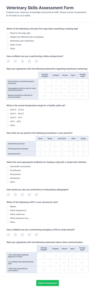 Veterinary Skills Assessment Form Template