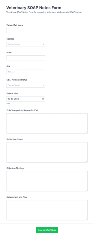 Veterinary SOAP Notes Form Template