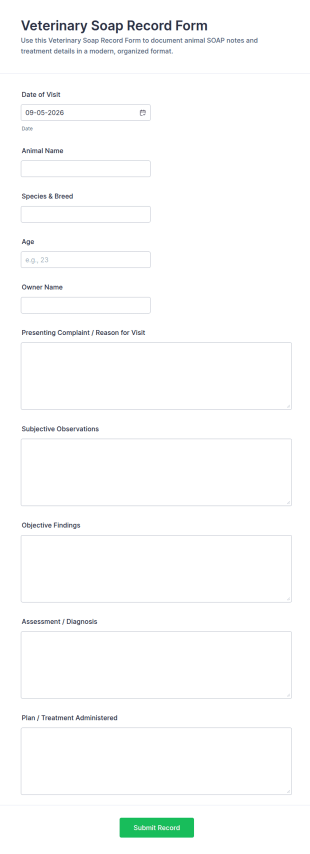 Veterinary Soap Record Form Template