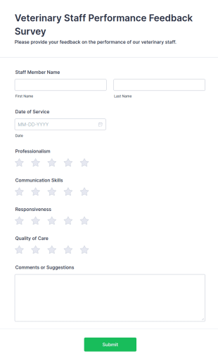 Veterinary Staff Performance Feedback Survey Form Template